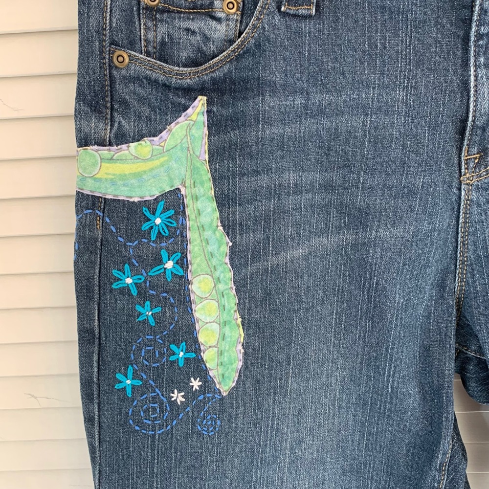 Garnet Hill Jeans Blue Denim Embroidered Dandelion Flower Women 14 Boho Festival - Picture 13 of 16